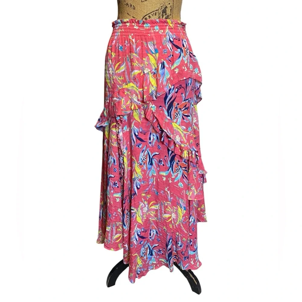 Tanya Taylor Teresa Silk Ruffle Asymmetrical whimsical Maxi Skirt Size 2